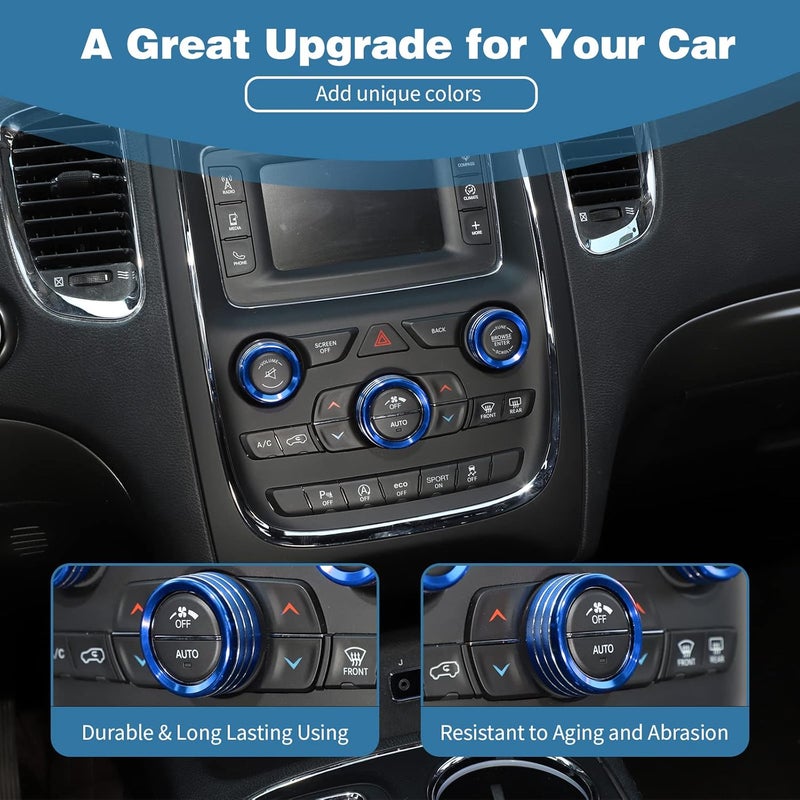 PDKLIN AC Volume Switch Knob Trim Ring Compatible with Dodge Charger 2011+/Challenger 2015+/RAM 2012-2017/Durango 2016-2022/Chrysler 300C 2011+, Aluminum Alloy Interior Accessories 3pcs, Blue - Image 5